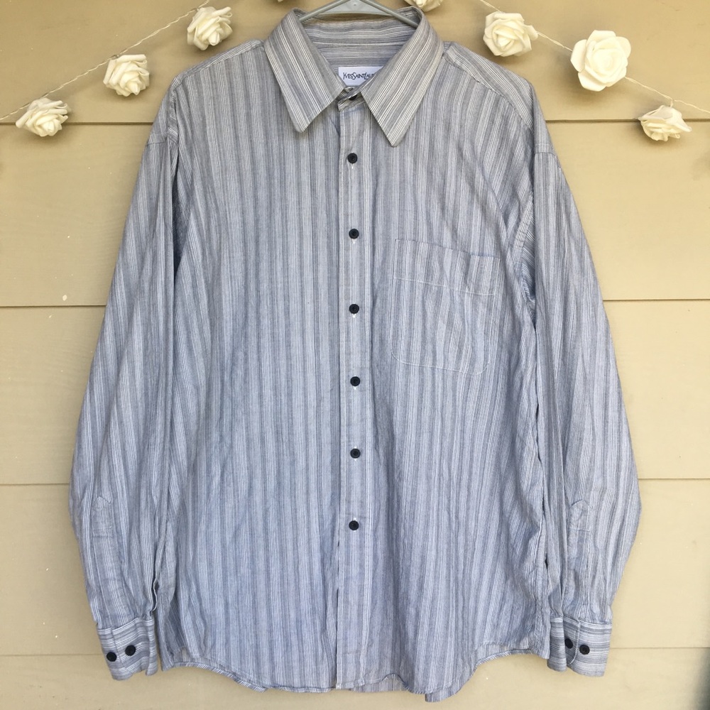 YSL • Striped Button Down Long Sleeve Shirt